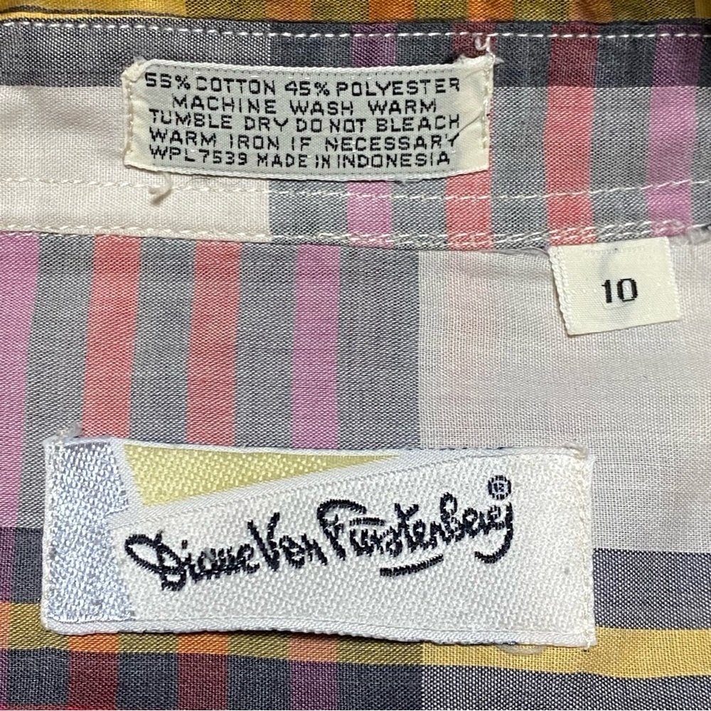Diane Von Furstenberg Button up Shirt Womens Size 10 Plaid Long sleeve - Picture 9 of 14